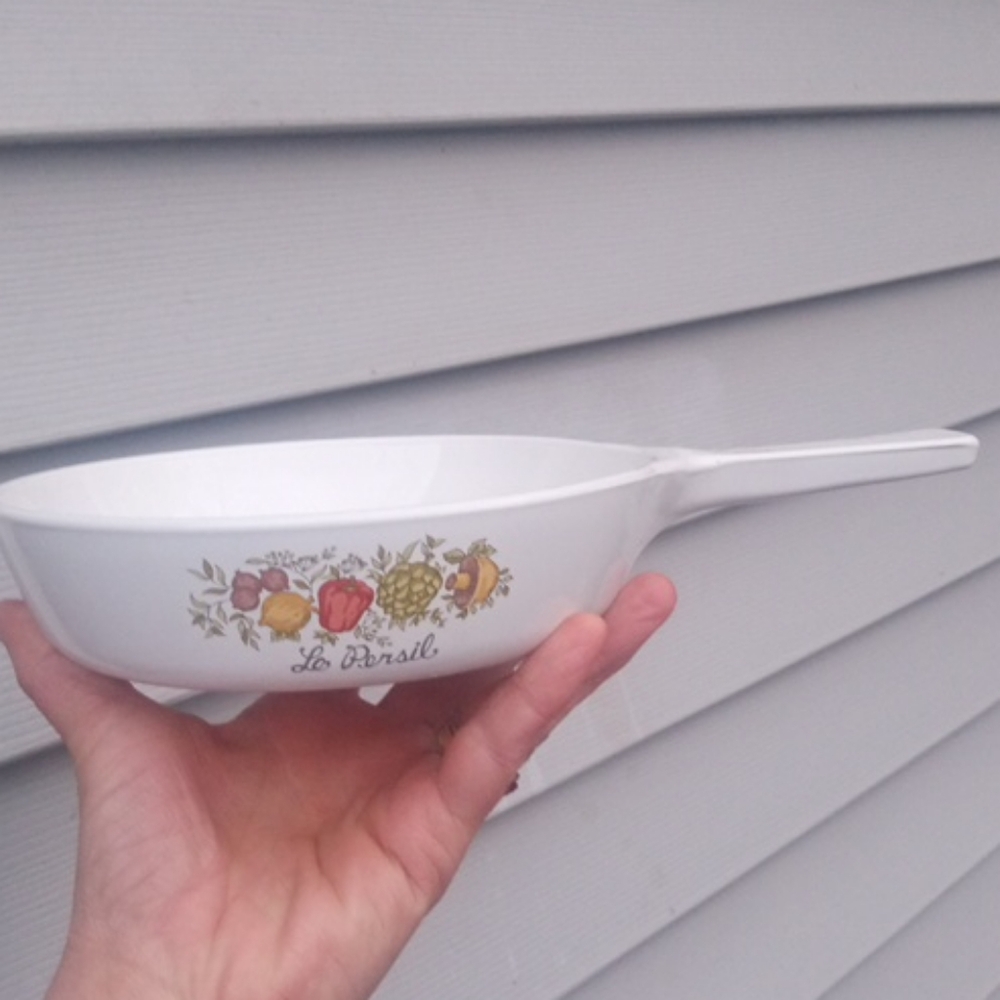 Antique Le Persil White Ceramic Pan with Floral Design